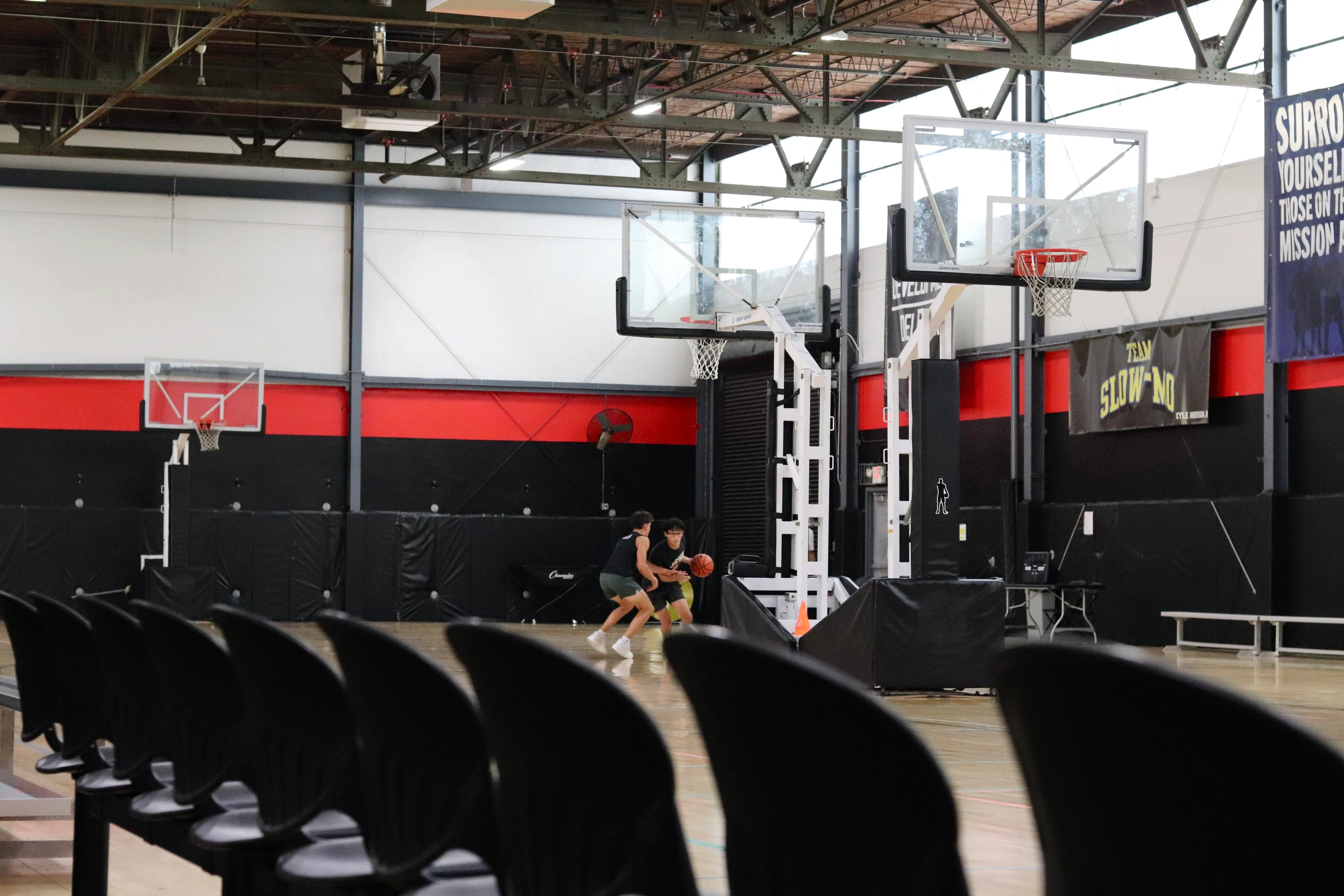 Players shooting during open gym on the basketball court at XCEL Sports & Fitness in Fairfield, NJ