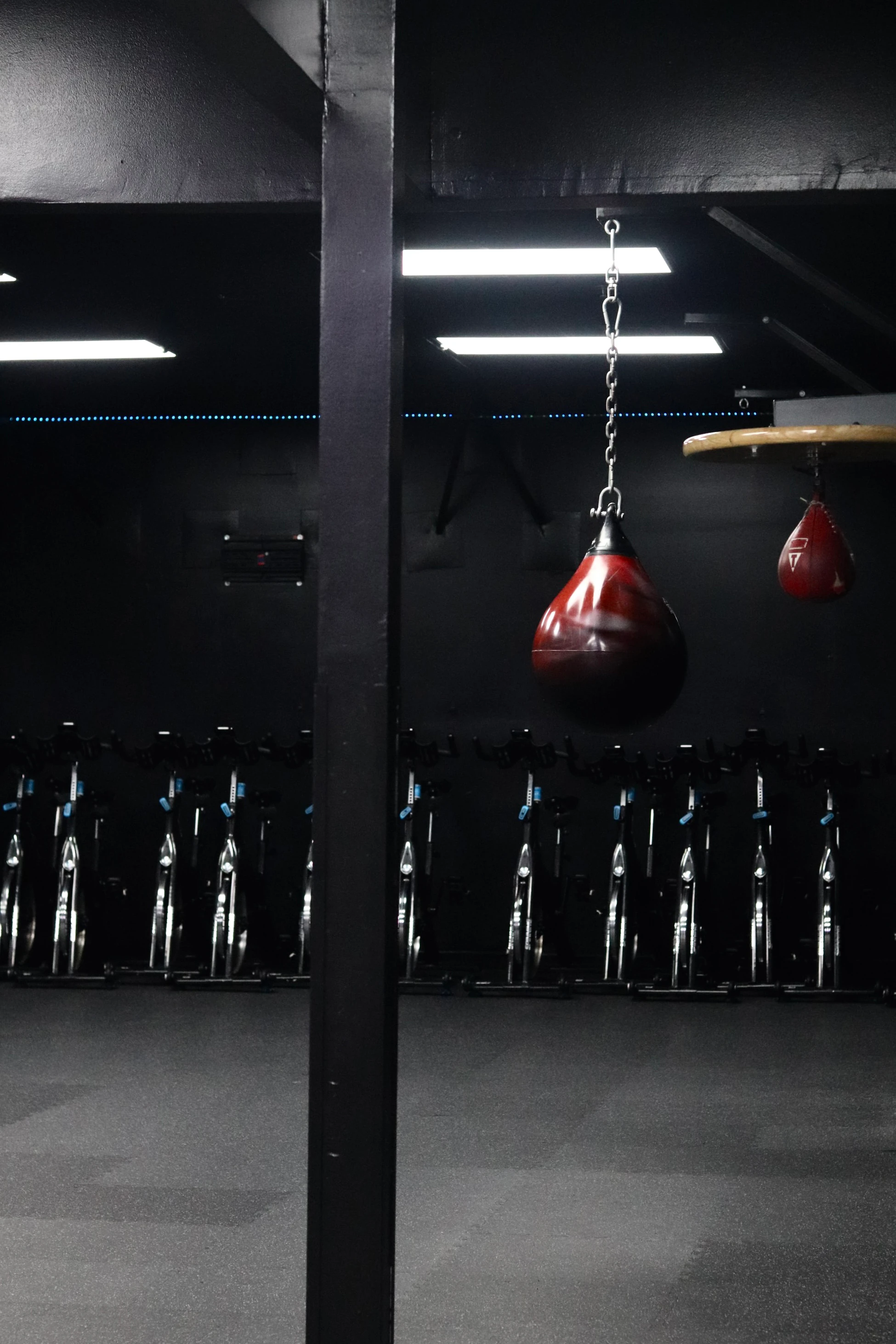 Cycle studio with spin bikes for indoor cycling classes at XCEL Sports & Fitness in Fairfield, NJ