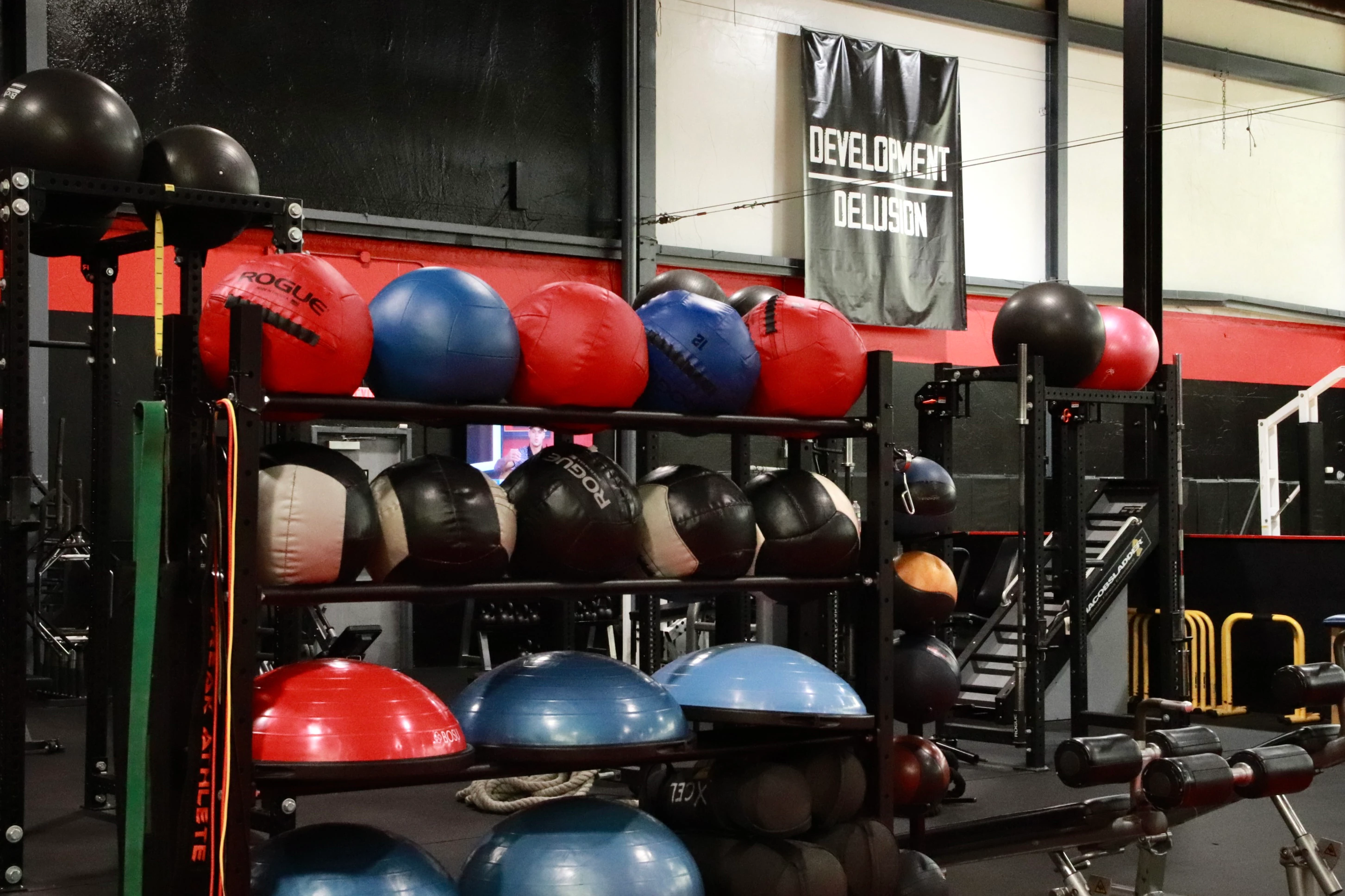 Medicine balls and BOSU balls for group fitness classes at XCEL Sports & Fitness in Fairfield, NJ