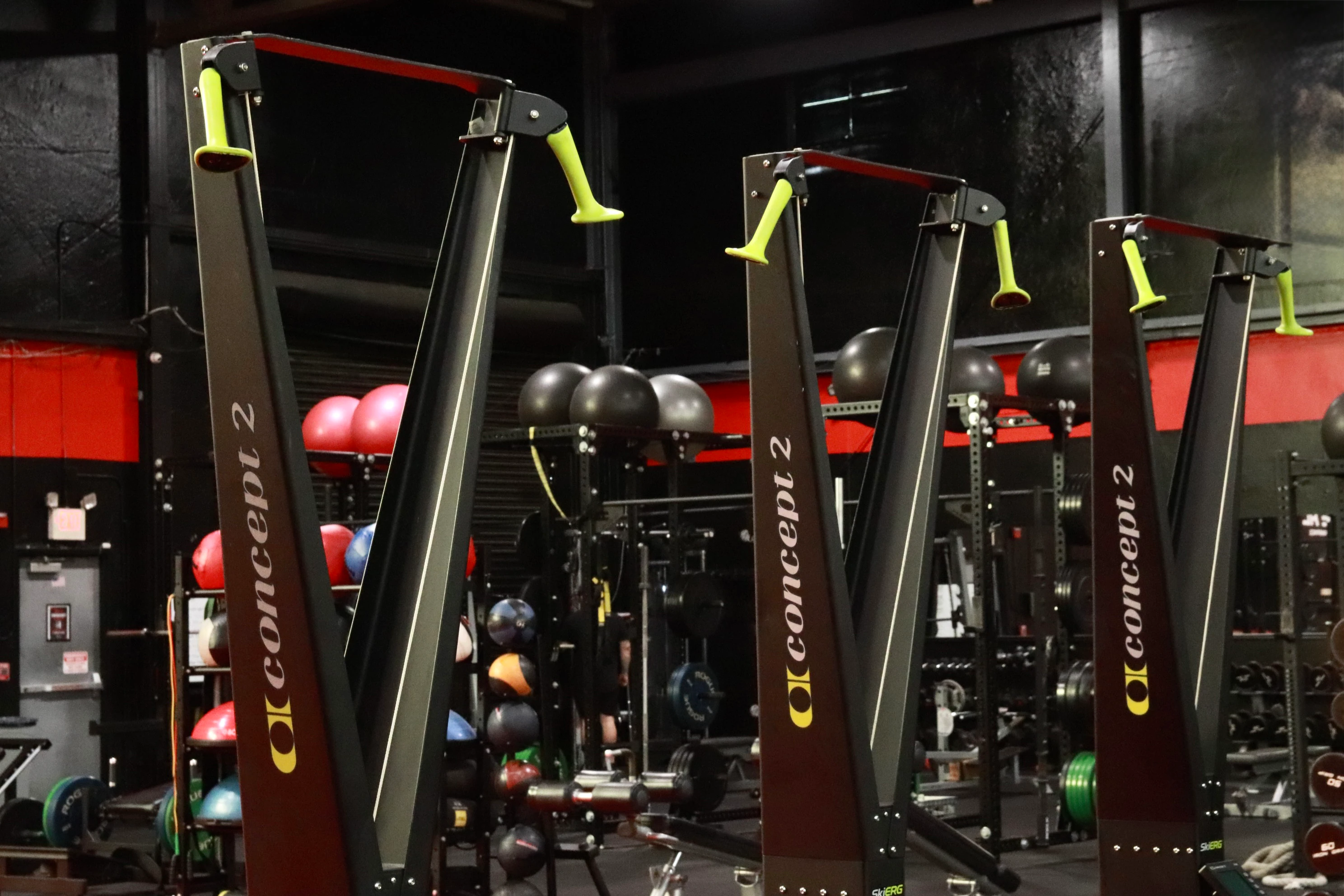 Concept2 SkiErgs in the sports performance area at XCEL Sports & Fitness in Fairfield, NJ